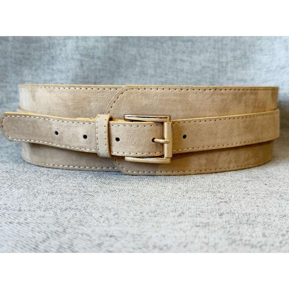 Y2K Hot in Hollywood Wide Beige Gold Stretch Belt with Buckle Size XS/S
